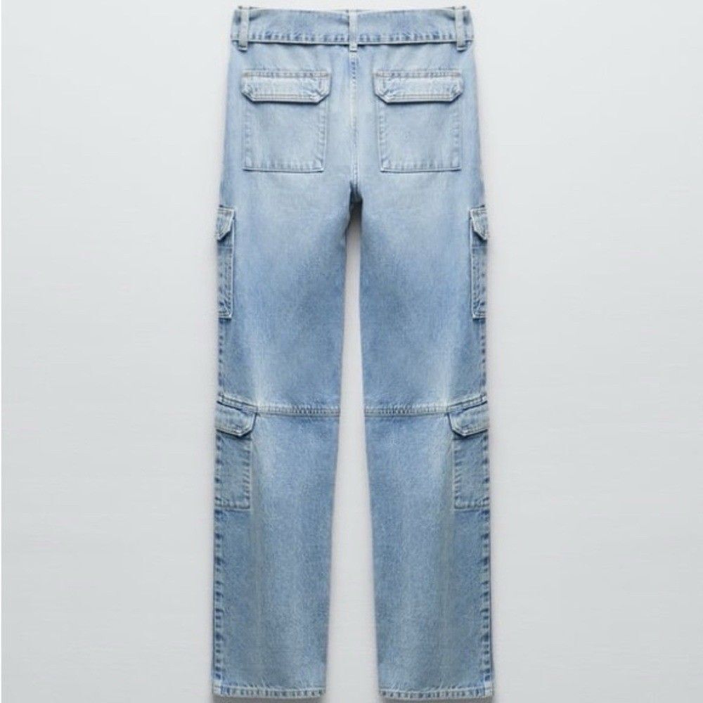 Zara Women's Light Blue Denim Belted Cargo Jeans SZ 4 - Picture 5 of 14